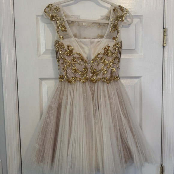 Sherri Hill Dress Beaded Tulle Homecoming Short Gold White 2 - Picture 2 of 9
